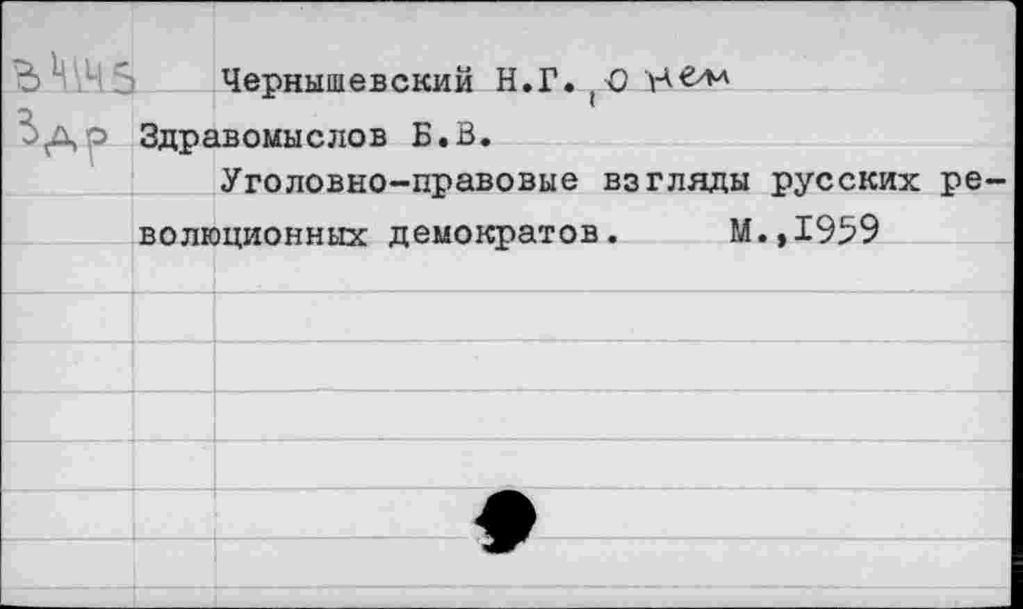 ﻿			Чернышевский Н.Г. О \А€лл
Р	*	I Здравомыслов Б«В.	
V* 1	Уголовно-правовые взгляды русских ре-пппшпионикгх- пемокпатов.	М..1959	
		
		
		
		
		
		
		